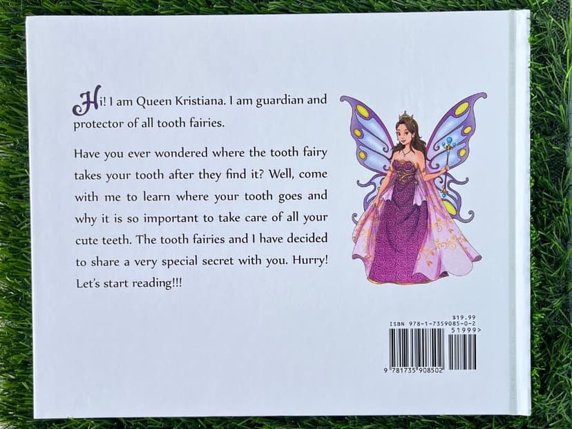 Back cover of the Adventures of the Tooth Fairy children's book, featuring an introduction from Queen Kristiana